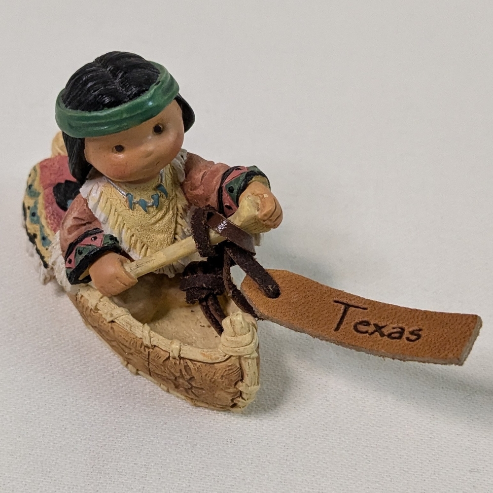 Enesco Friends Of The Feather Canoe Girl Native Texas 1997 Vtg Figurine 2.5"